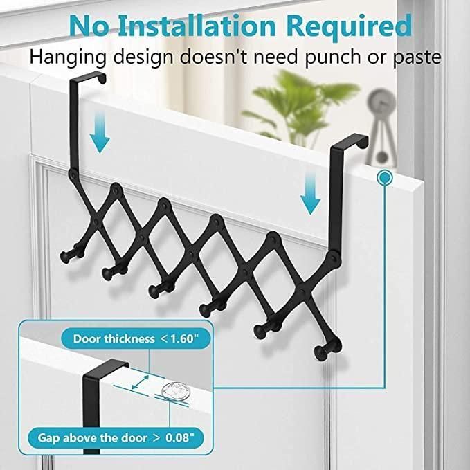 Sturdy Alloy Steel Door Hooks – 6-Hook Clothes Hanger, No-Drill Install