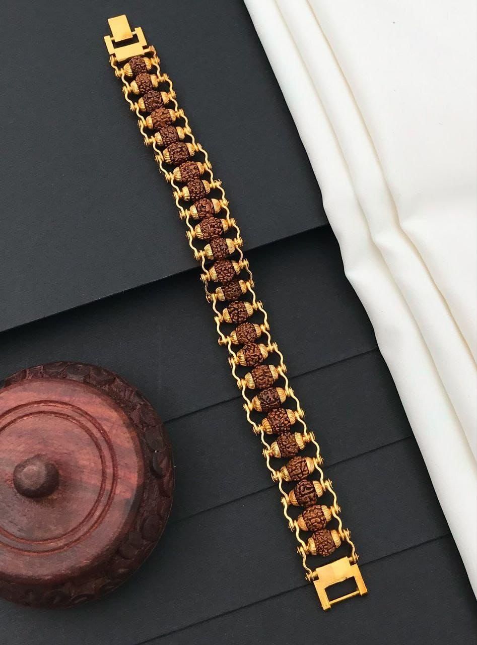 Genuine Paanch Mukhi Rudraksha Bracelet with Gold Plating - Spiritual Elegance