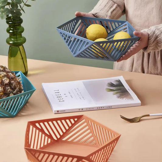 Geometric Plastic Fruit Basket – Stylish & Durable Kitchen Bowl