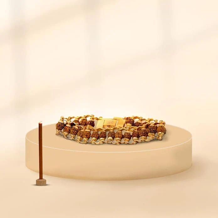 Genuine Paanch Mukhi Rudraksha Bracelet with Gold Plating - Spiritual Elegance
