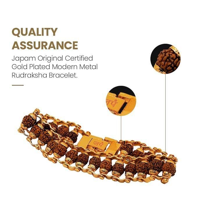 Genuine Paanch Mukhi Rudraksha Bracelet with Gold Plating - Spiritual Elegance