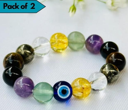 Natural Jade Round Beads Bracelet for Kids and Women - Pack of 2