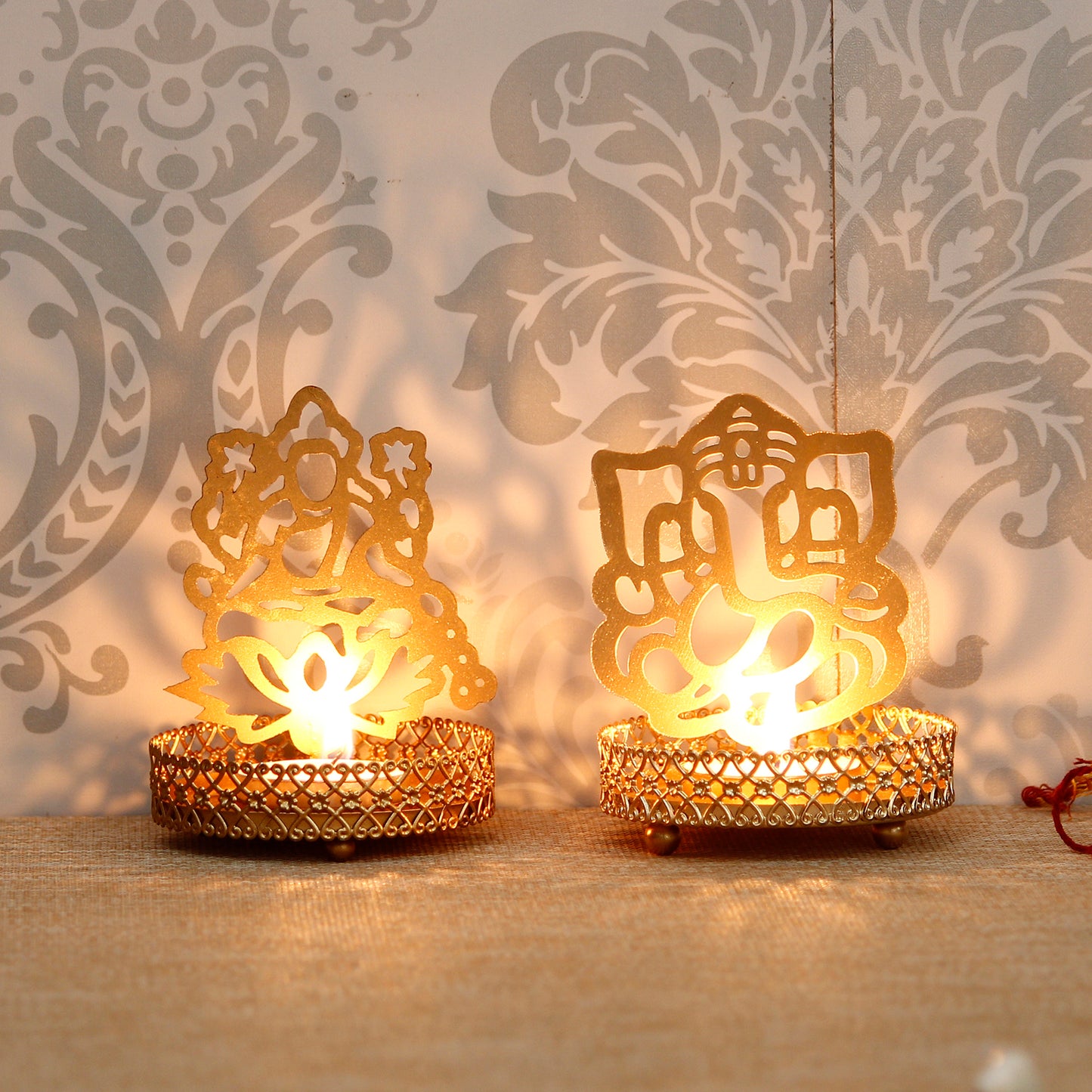 eCraftIndia Lord Ganesha & Laxmi Shadow Tea Light Holder – Divine Home Decor