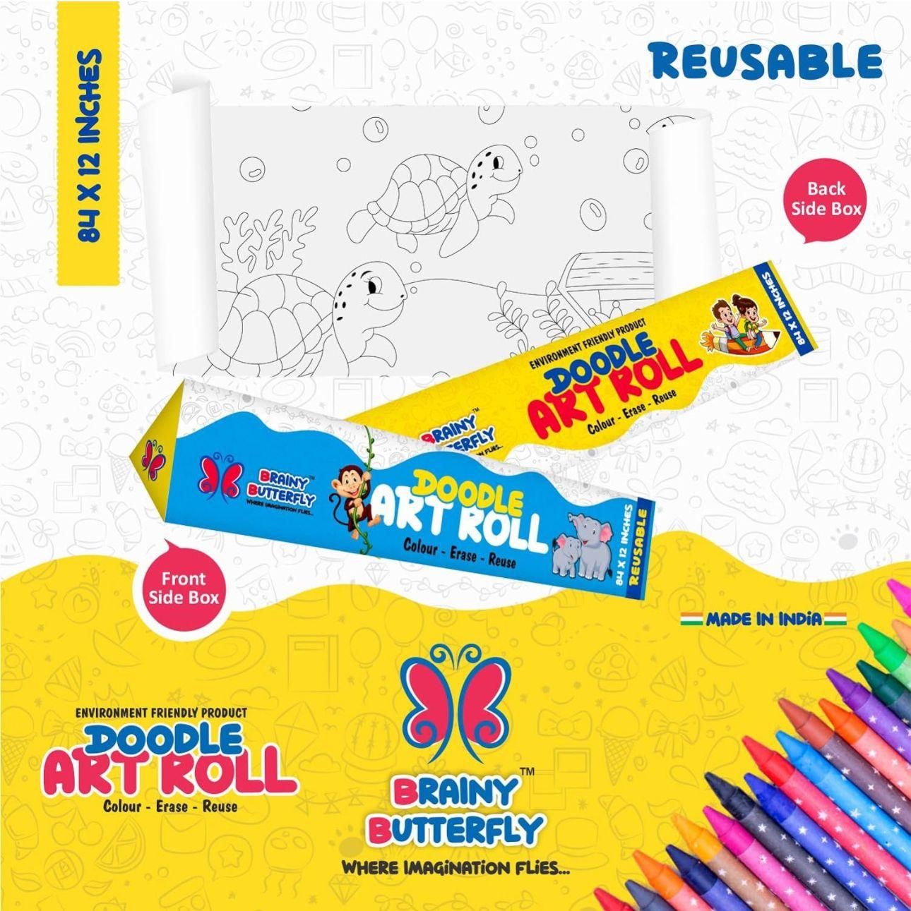 Reusable 7ft Doodle Art Roll | Bird-Themed DIY Kit for Kids | Eco-Friendly