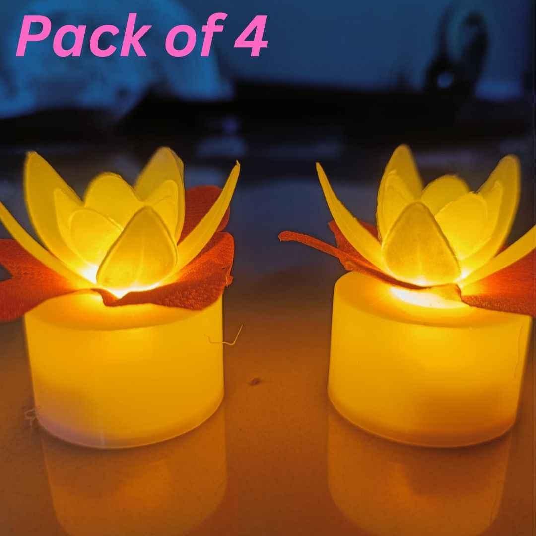 Lotus Flower LED Candles for Diwali & Home Decor (Pack of 4)