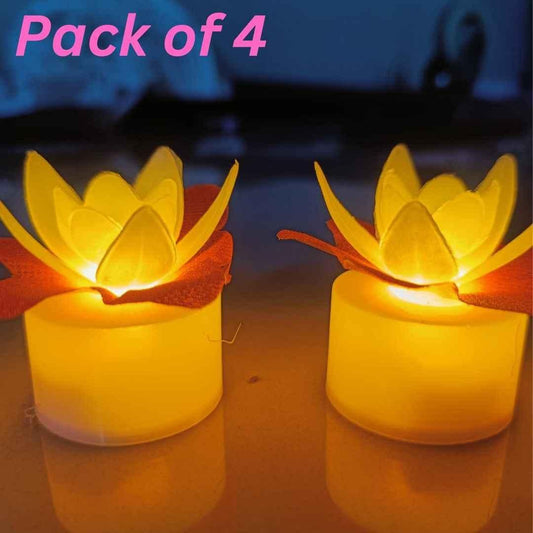 Lotus Flower LED Candles for Diwali & Home Decor (Pack of 4)