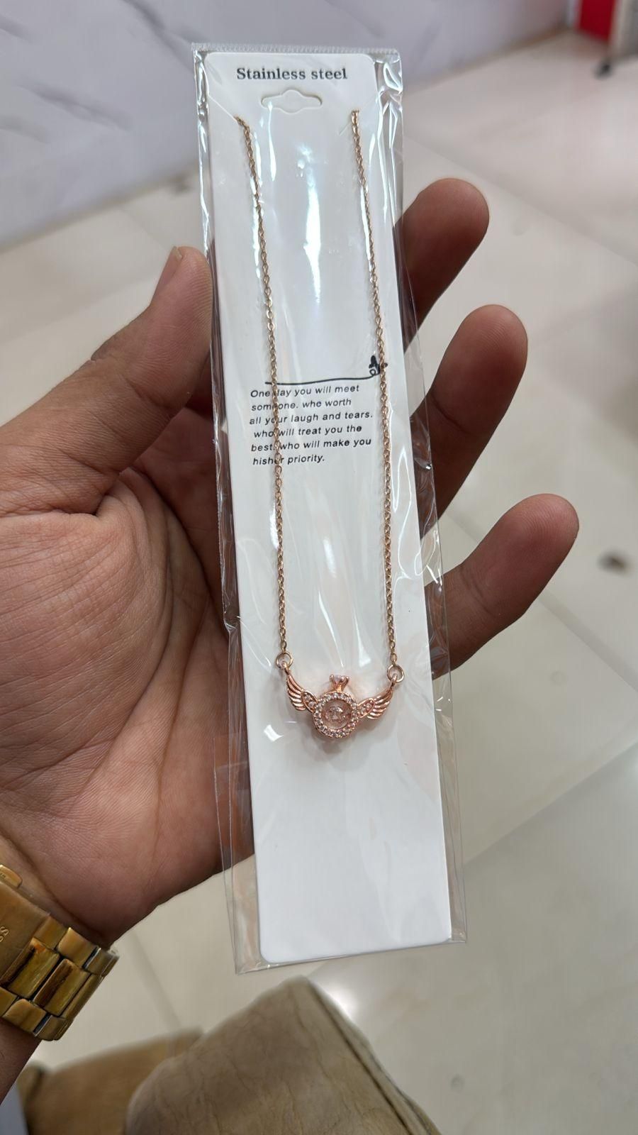 Rose Gold Angel Wings Pendant Chain for Women – Elegance & Charm