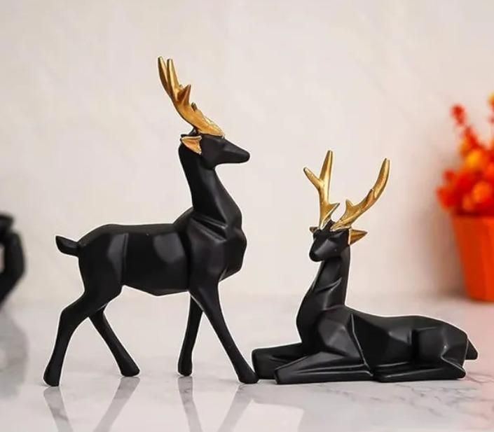 Elegant Black Lucky Deer Figurines Set – Invite Prosperity Home