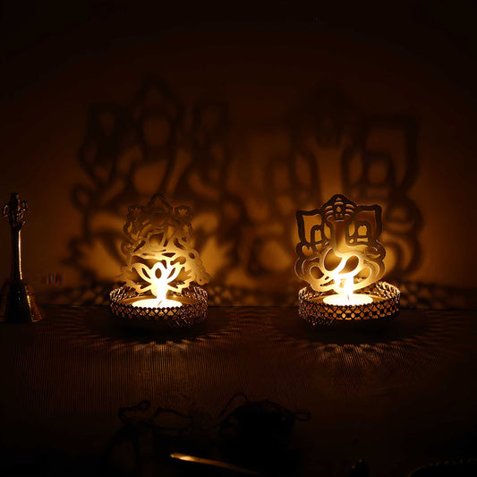 eCraftIndia Lord Ganesha & Laxmi Shadow Tea Light Holder – Divine Home Decor