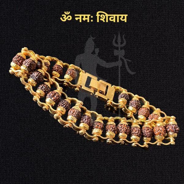 Genuine Paanch Mukhi Rudraksha Bracelet with Gold Plating - Spiritual Elegance