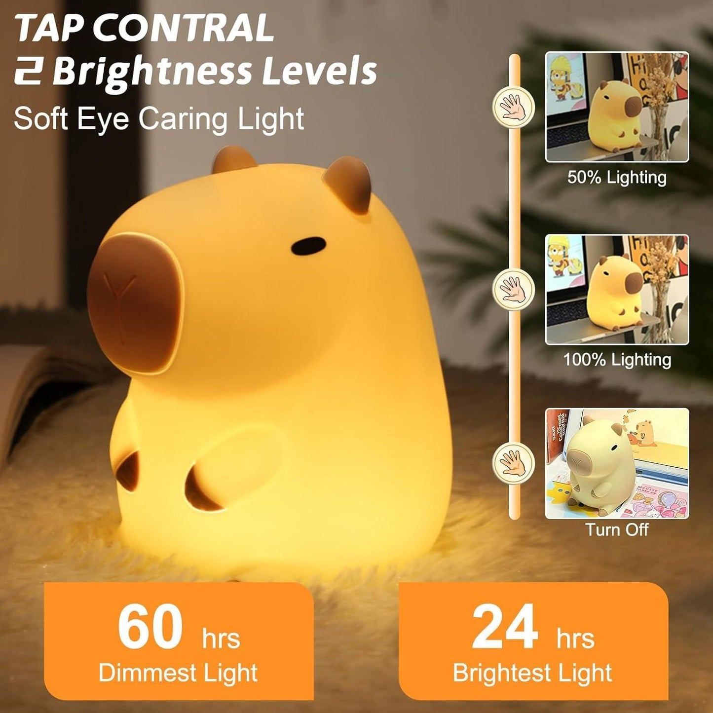 Cute Capybara Night Light - LED Squishy Nursery Lamp