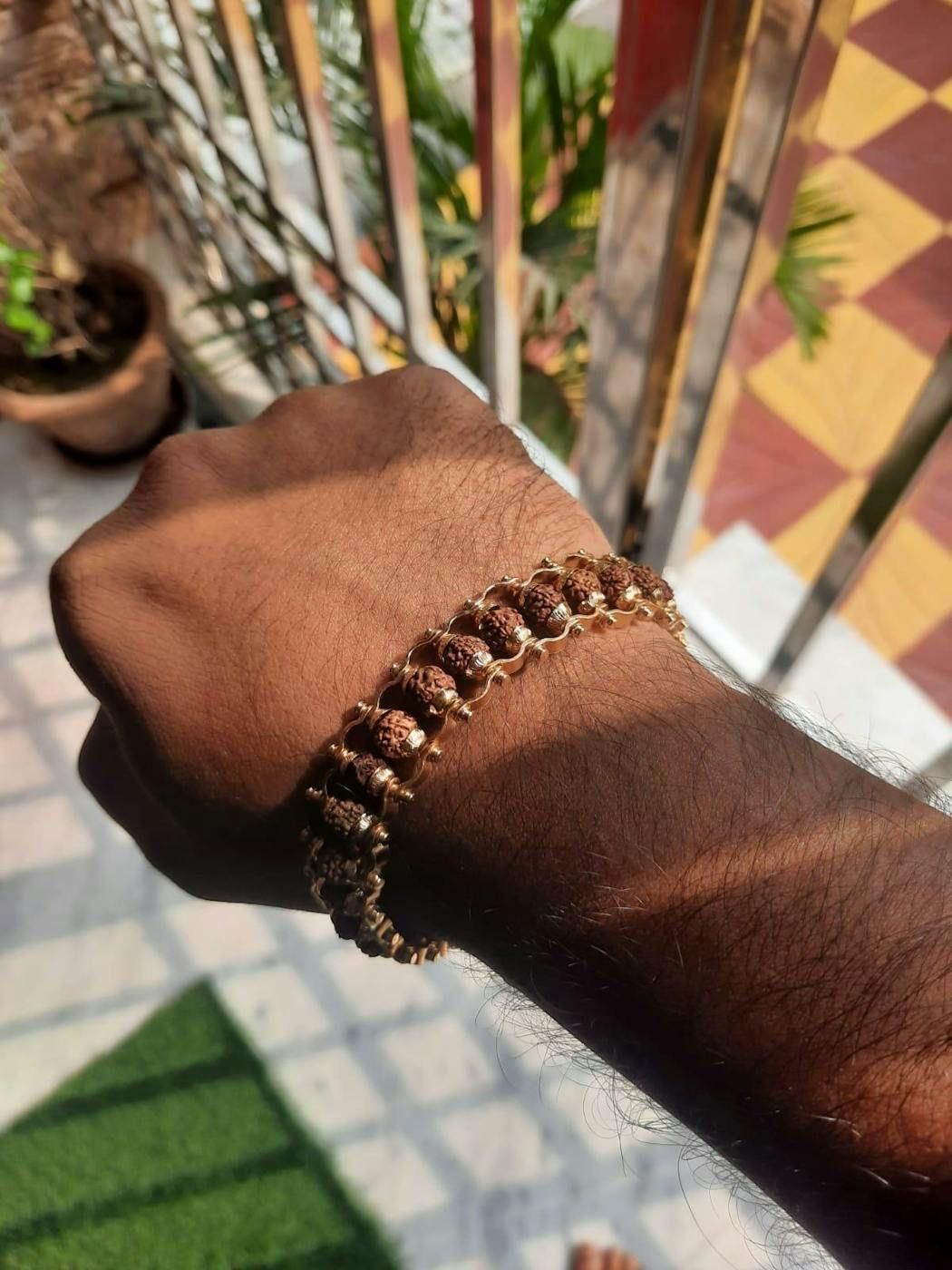 Genuine Paanch Mukhi Rudraksha Bracelet with Gold Plating - Spiritual Elegance