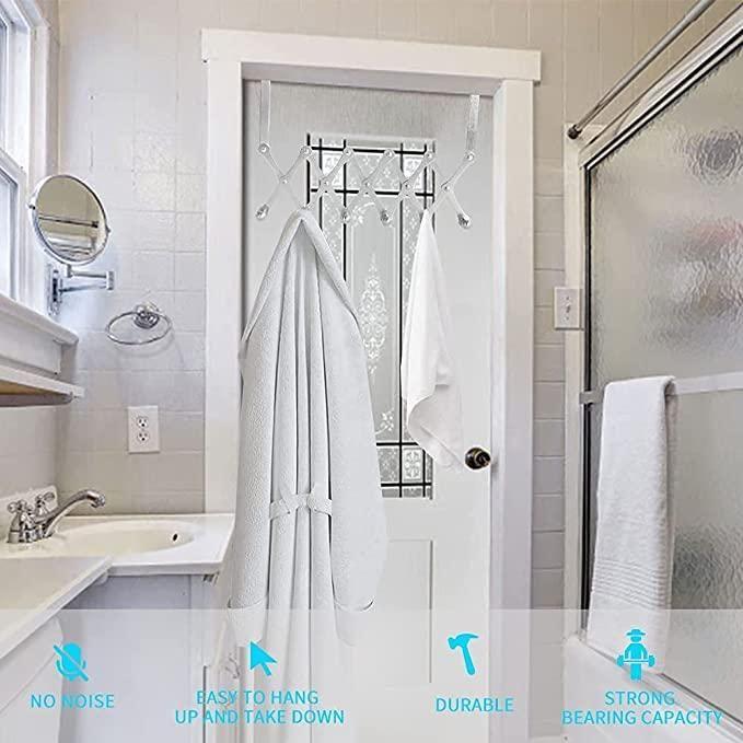 Sturdy Alloy Steel Door Hooks – 6-Hook Clothes Hanger, No-Drill Install