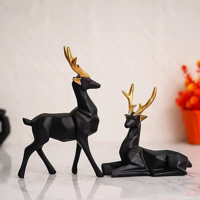 Elegant Black Lucky Deer Figurines Set – Invite Prosperity Home