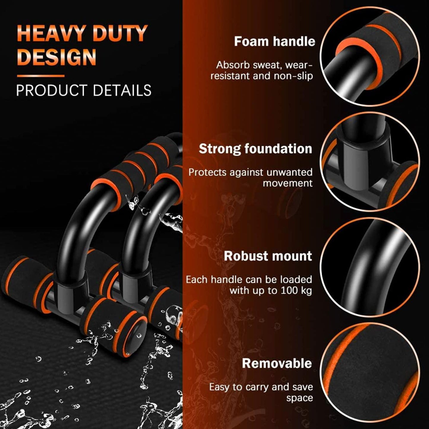 PushUp Stand with Foam Grip Handle Push-up Bar (Orange)