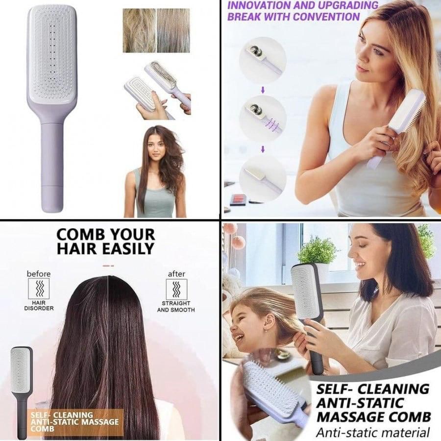 Effortless Hair Care: Self-cleaning Anti-static Massage Comb for Adults & Kids