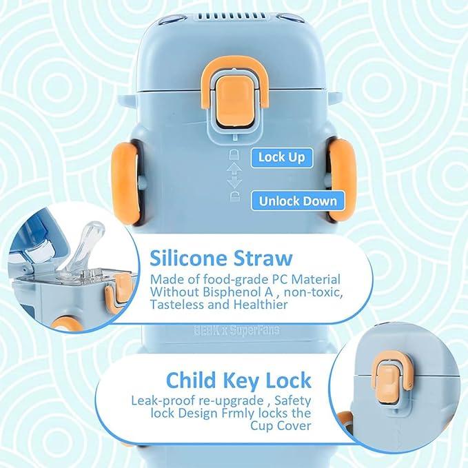 Kids Water Bottle with Strap, Sipper & Straw – Leakproof & BPA Free