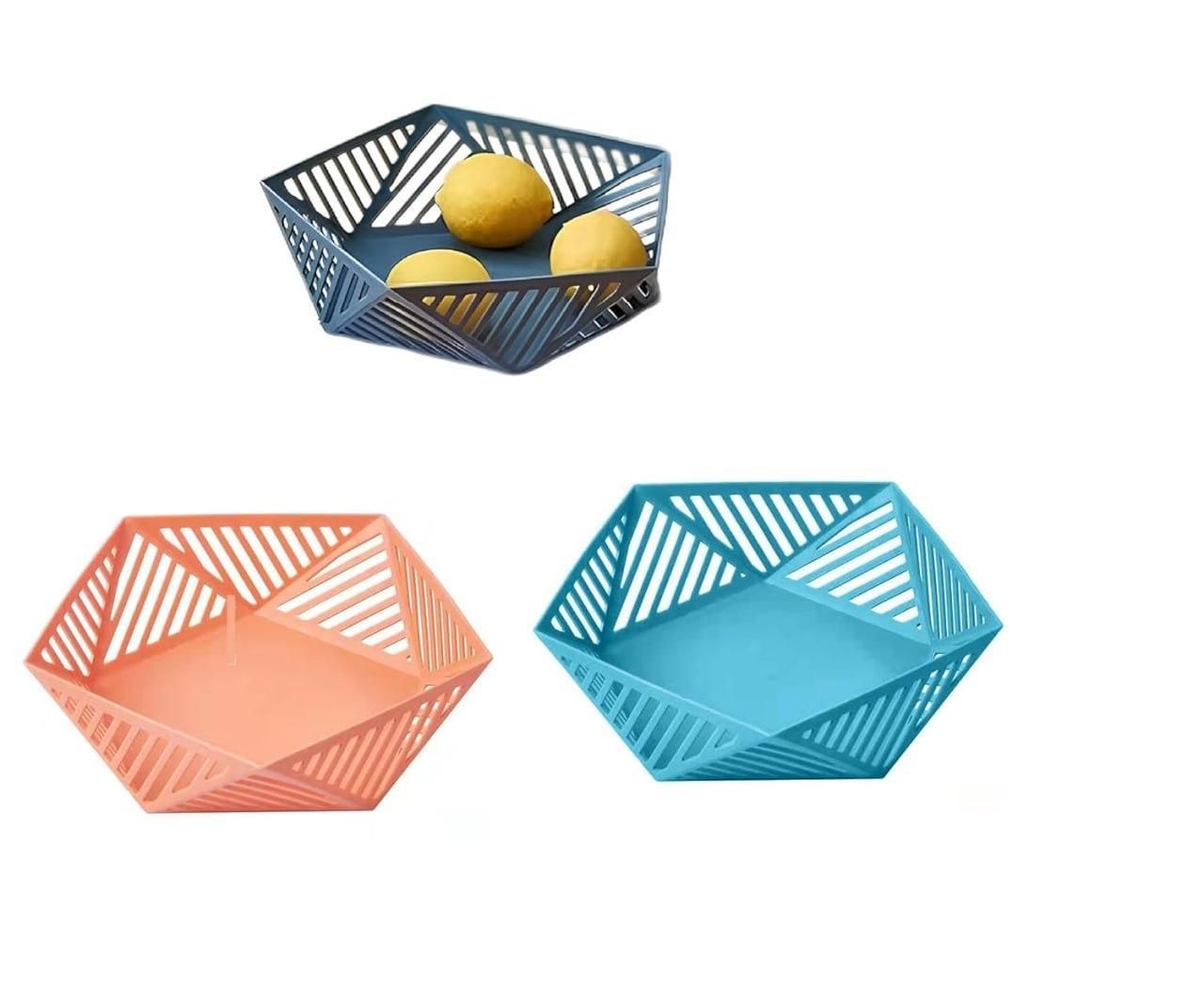 Geometric Plastic Fruit Basket – Stylish & Durable Kitchen Bowl