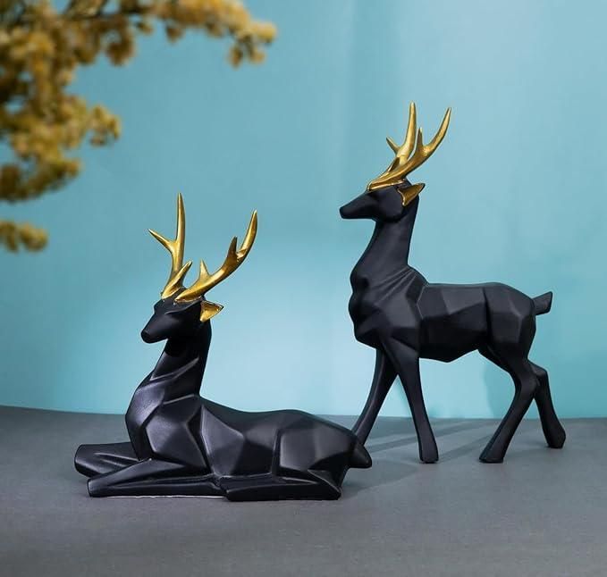 Elegant Black Lucky Deer Figurines Set – Invite Prosperity Home