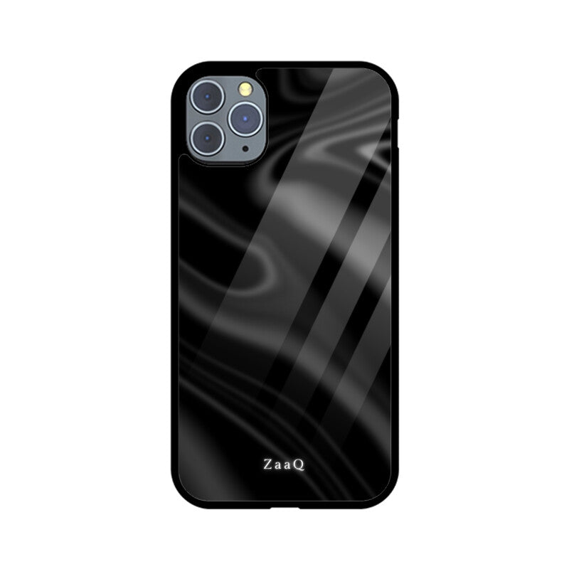 Premium Black Wave Design Glass Case | 360° Protection & Style