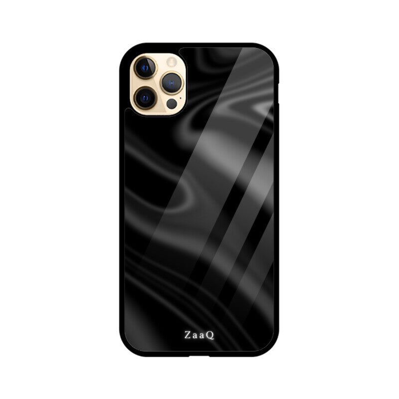 Premium Black Wave Design Glass Case | 360° Protection & Style