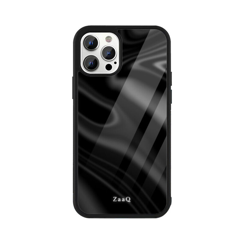 Premium Black Wave Design Glass Case | 360° Protection & Style