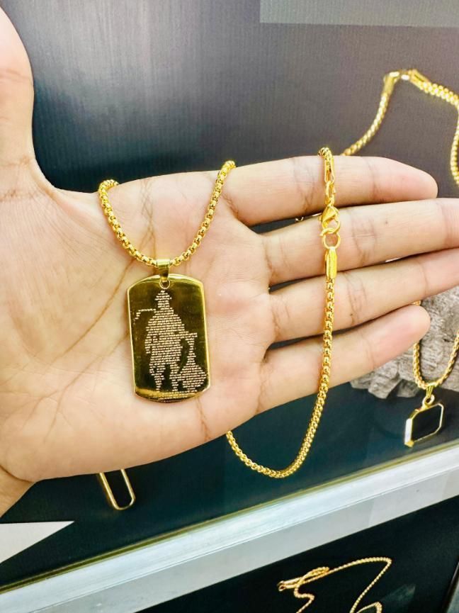 Golden Hanuman Chalisa Pendant with Chain for Men | Divine Strength