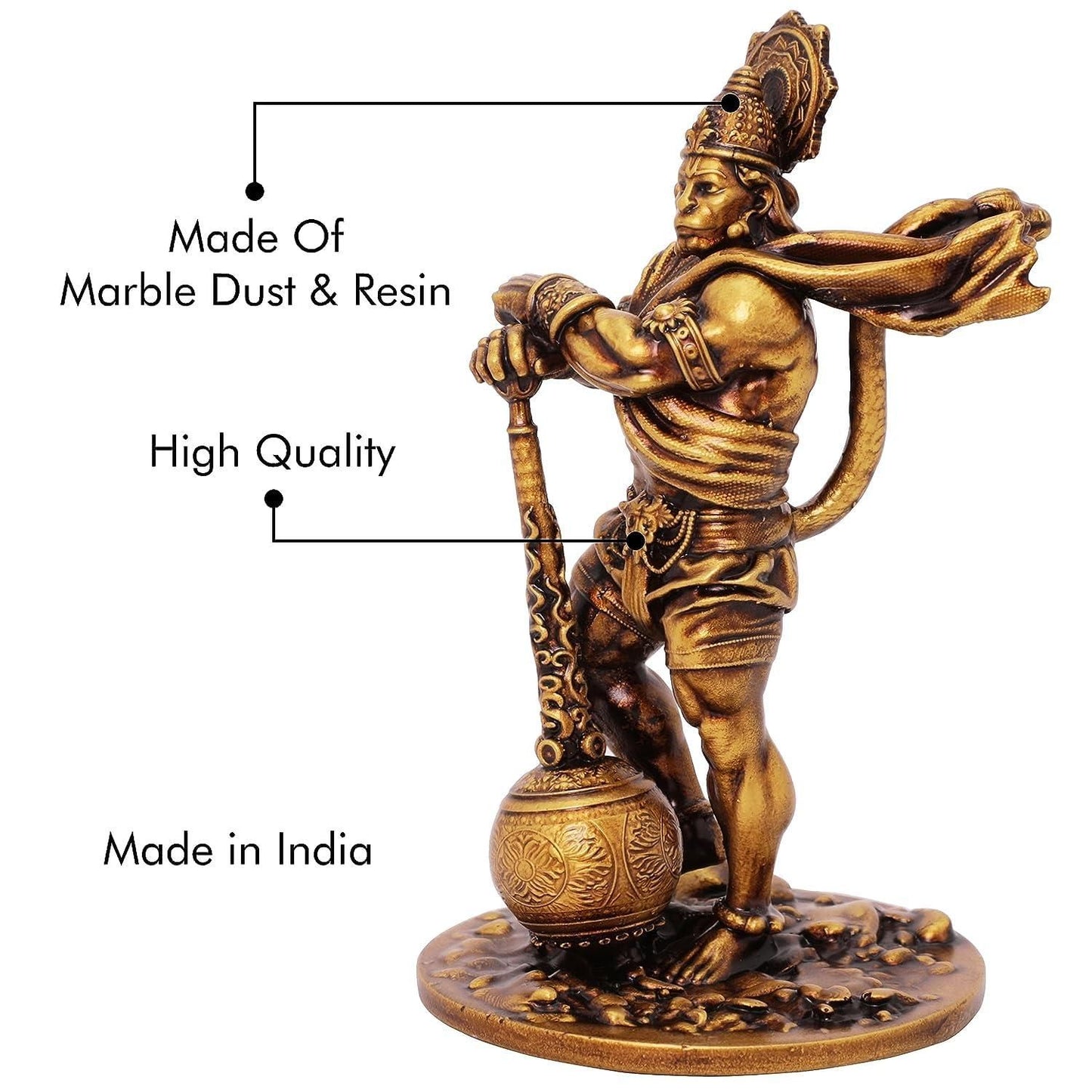 Premium Bahubali Hanuman Idol | Antique Marble Hanuman Statue for Car Dashboard, Desk, & Home Decor - noQMall