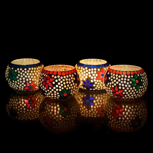 eCraftIndia Set of 4 Mosaic Glass Decorative Tea Light Holder - noQMall