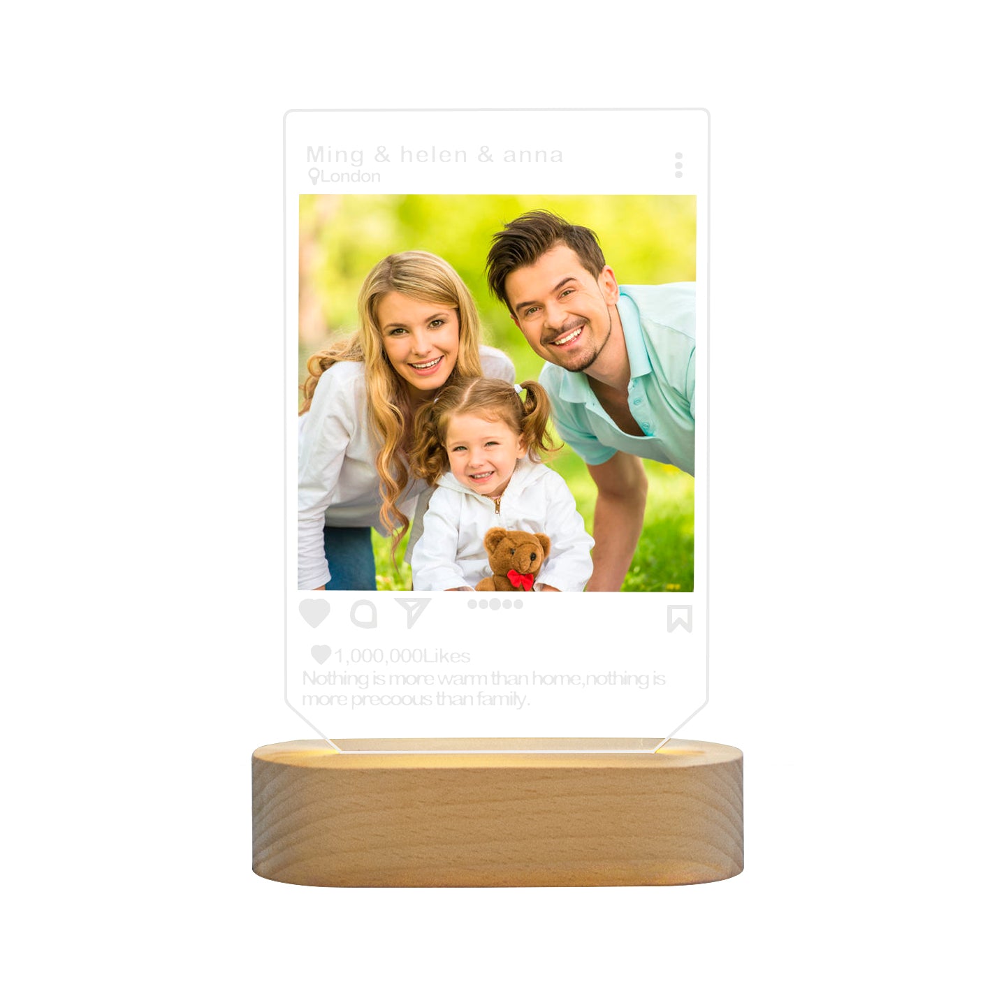 Instafamous Solid Wooden Based Acrylic LED Light | Eco-Friendly Décor