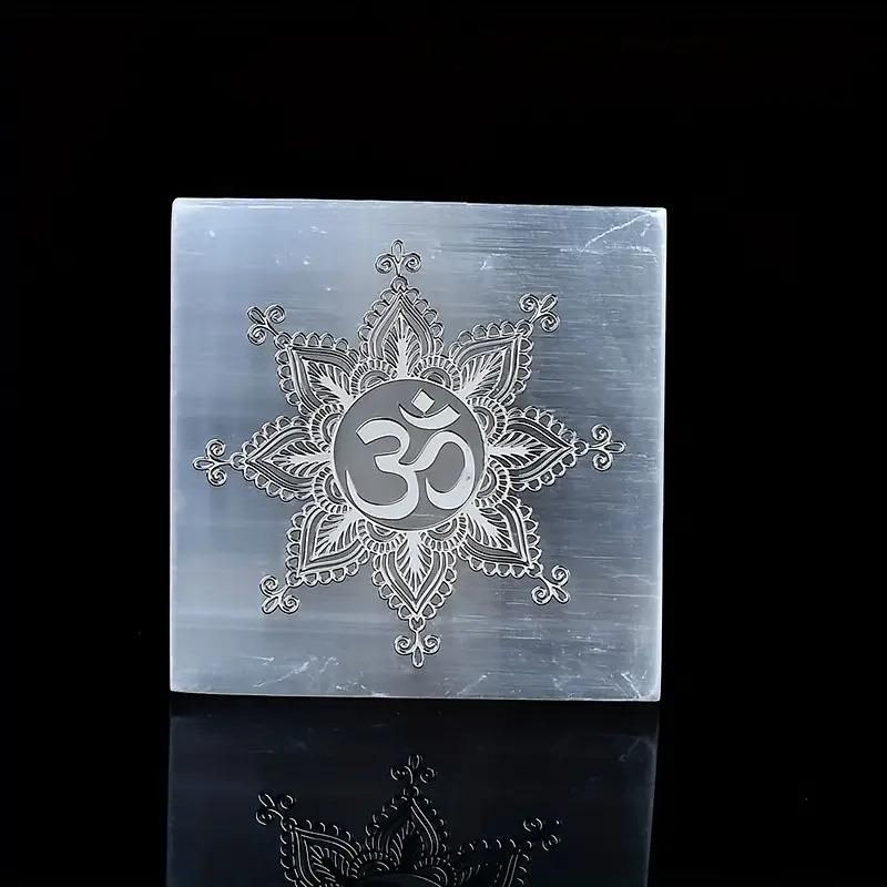 Selenite Charging Plate (Satin Spar Selenite) | Man Surrounded With Chakra Symbols - noQMall