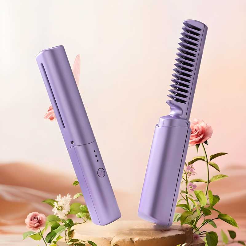 Meneflix Portable Mini Hair Straightener Cordless Rechargeable Mini Adjustable Hair Straightener Hot Comb - noQMall