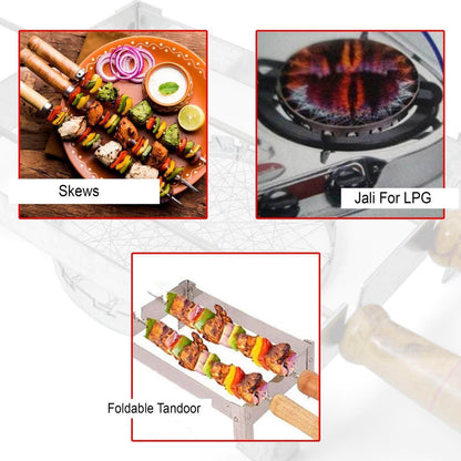 Barbeque Grill Stand with 2 Skewers & 1 Jali - noQMall