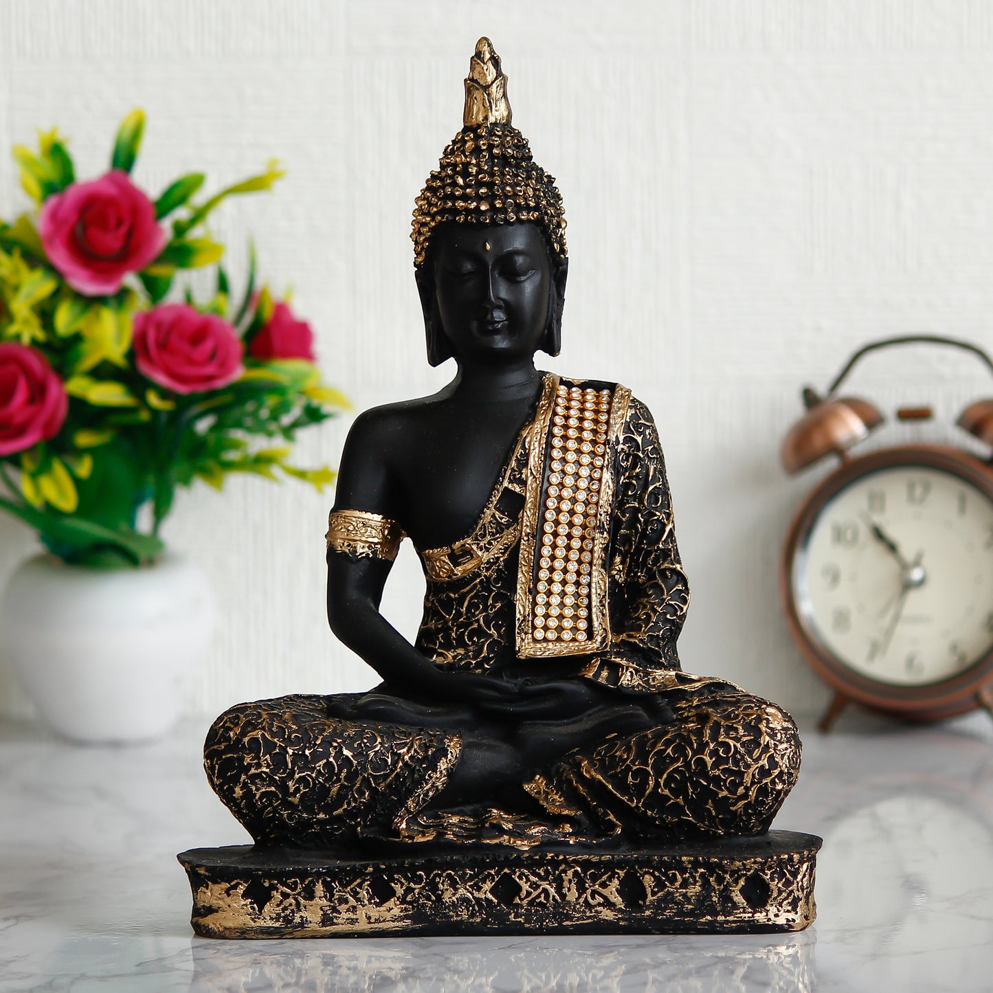 eCraftIndia Black and Golden Meditating Lord Buddha Showpiece