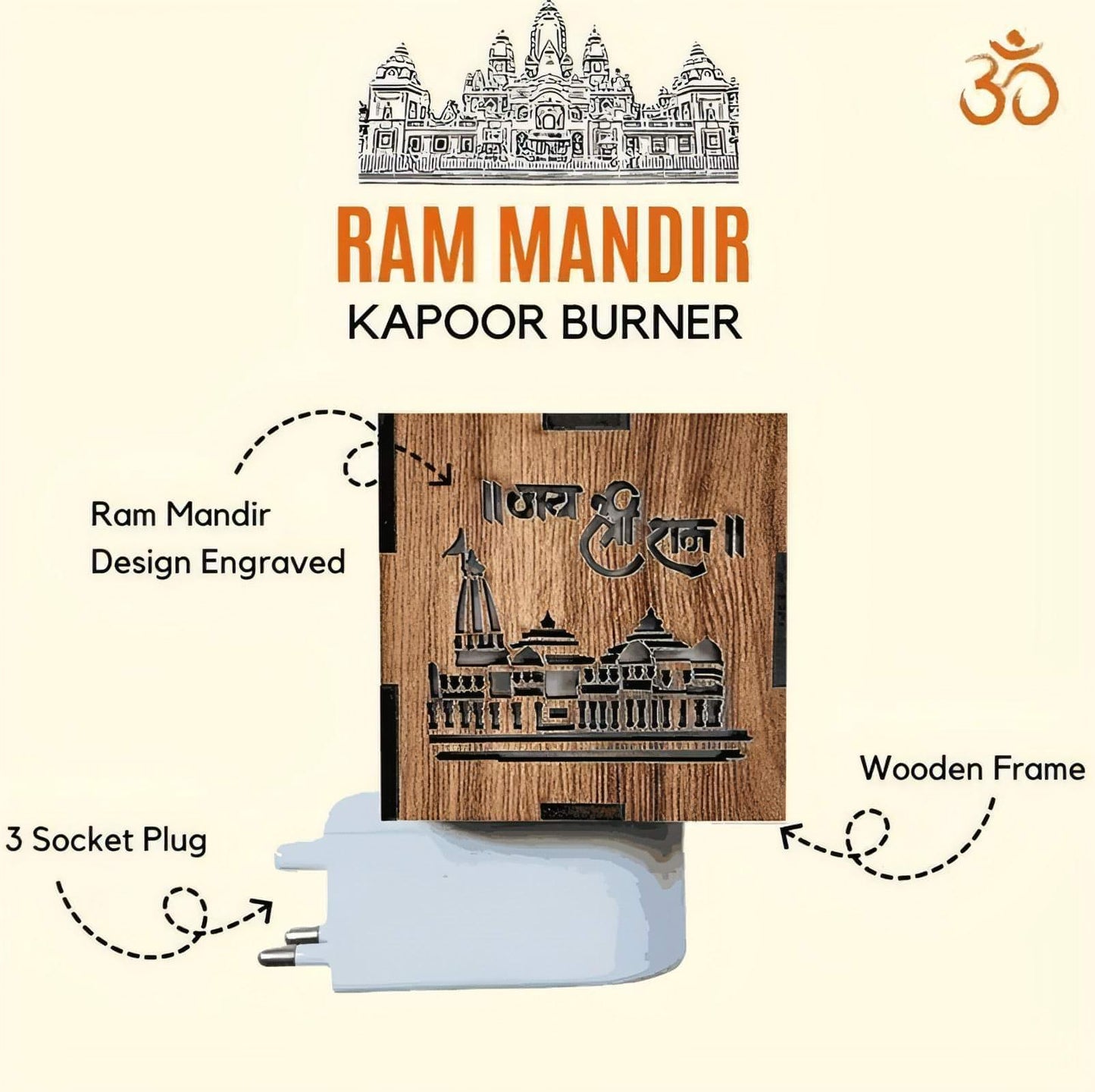 3-in-1 Ayodhya Ram Mandir Aroma (Kapur) Burner & Night Lamp - Sacred Home Decor - noQMall