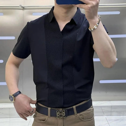 Mens Patchwork Short Sleeve Polo Shirts - noQMall