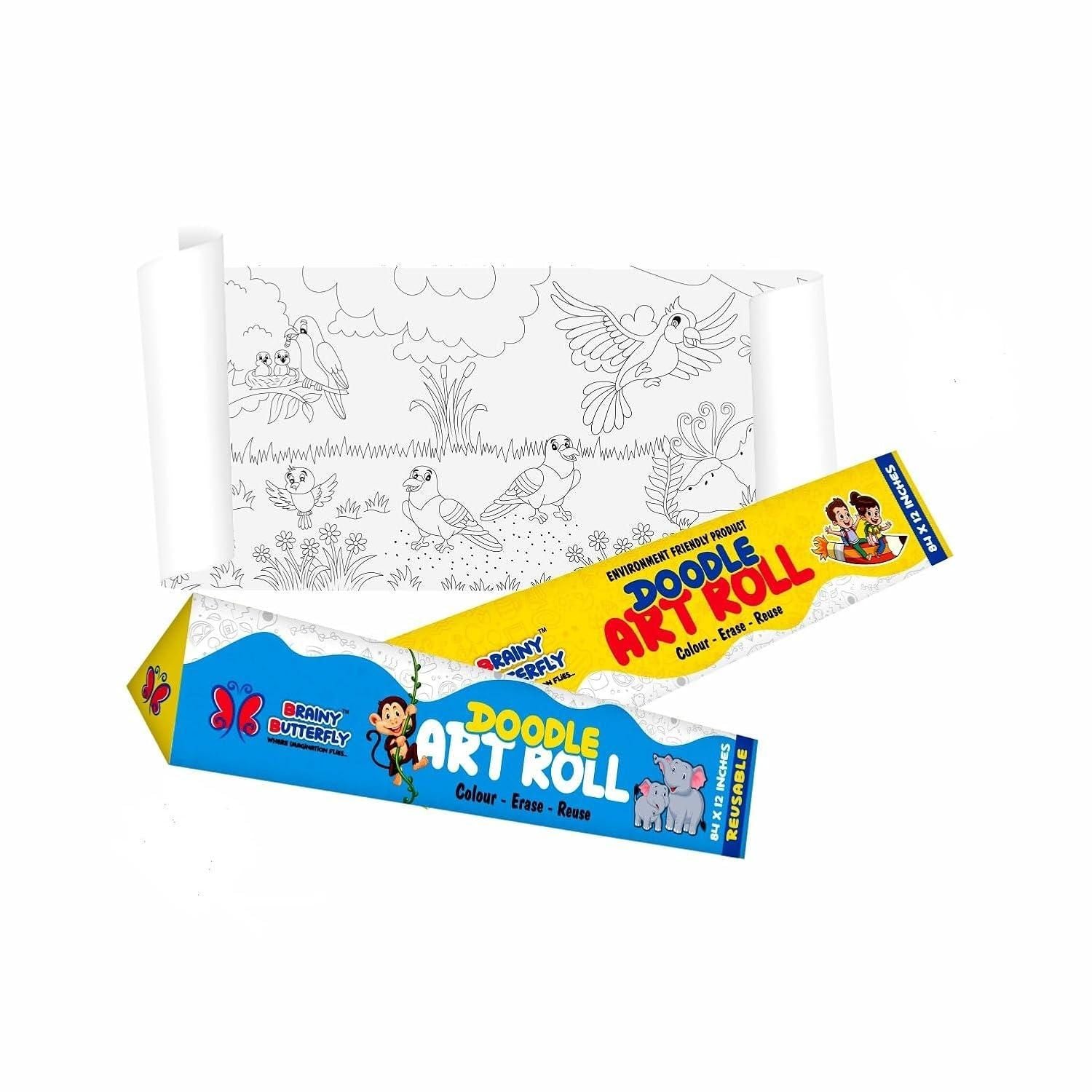 Reusable 7ft Doodle Art Roll | Bird-Themed DIY Kit for Kids | Eco-Friendly - noQMall