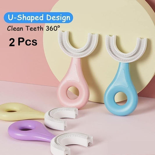 Brush- U Shaped Toothbrush for Silicone Infant Toothbrush For Mouth-Cleaning ( Pack of 2 ) - noQMall