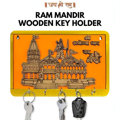 Shree Ram Mandir Ayodhya Model Wooden Key Holder - noQMall