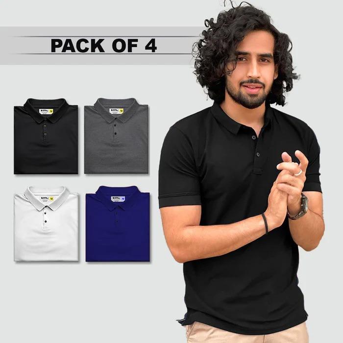 Unbeatable Deal: Poly Matte Men's Polo T-Shirt Pack of 4 (2+2 Offer)