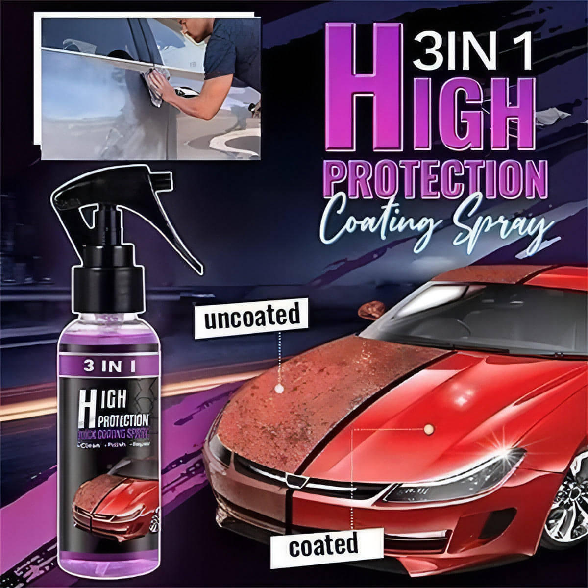 3 in 1 High Protection Quick Car Ceramic Coating Spray - Car Wax Polish Spray (Pack of 2) - noQMall