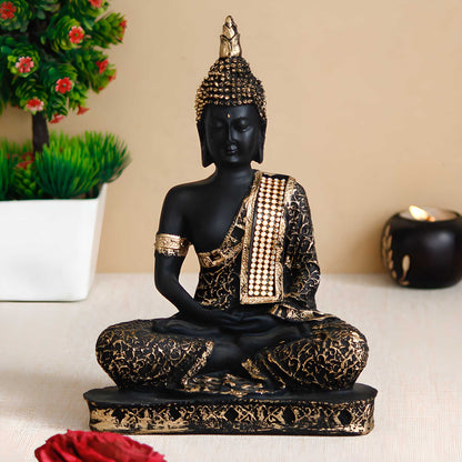 eCraftIndia Black and Golden Meditating Lord Buddha Showpiece