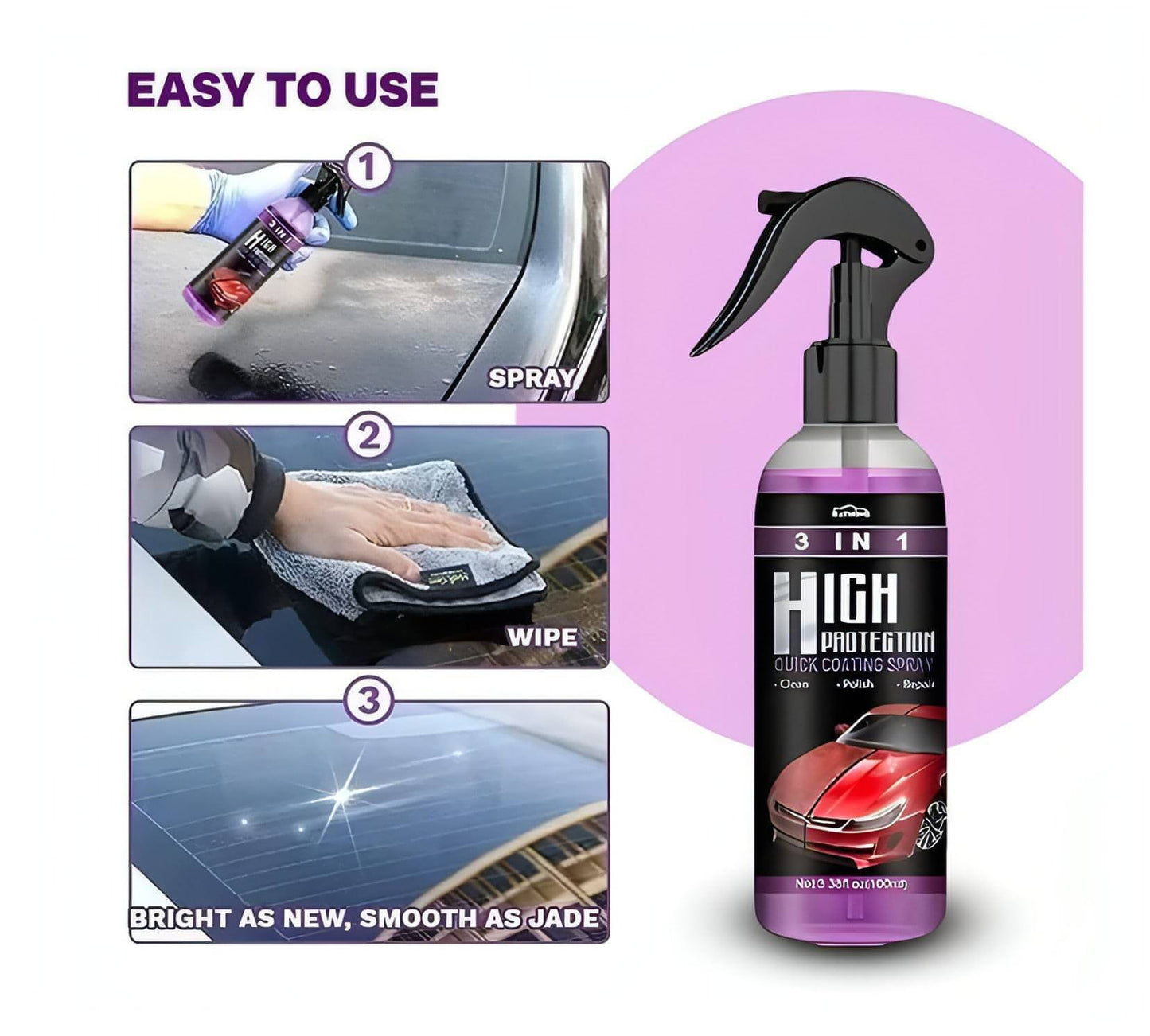 3 in 1 High Protection Quick Car Ceramic Coating Spray - Car Wax Polish Spray (Pack of 2) - noQMall