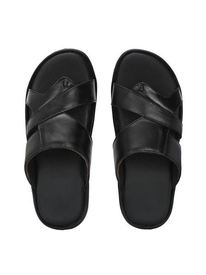 Mens Puffy Cloud Black Leather Slippers