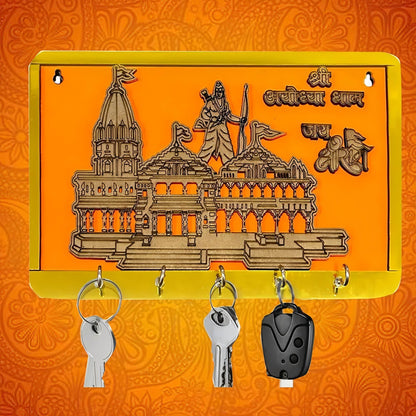 Shree Ram Mandir Ayodhya Model Wooden Key Holder - noQMall