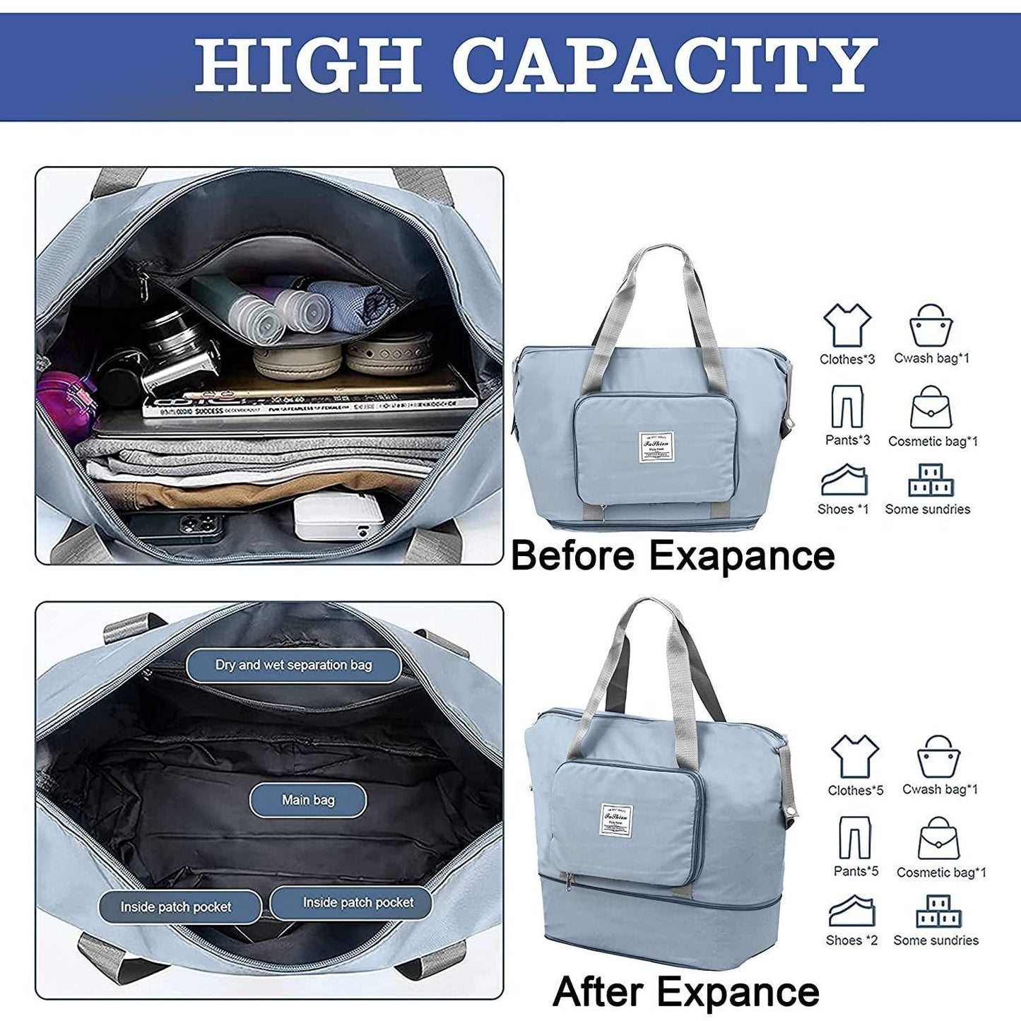 Bag- Foldable Large Capacity Travel Duffel Bag - noQMall