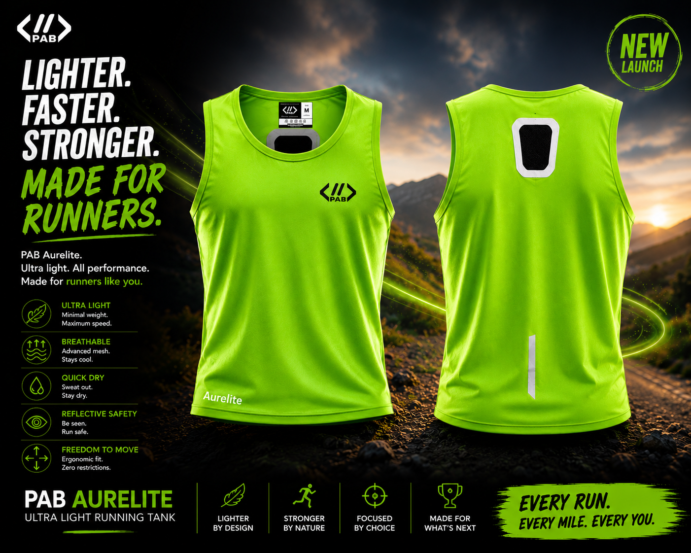 PAB Aurelite Ultra Light Running Tank | Unisex | Breathable Quick Dry Gym Vest