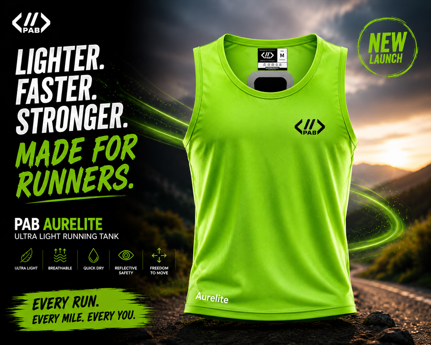 PAB Aurelite Ultra Light Running Tank | Unisex | Breathable Quick Dry Gym Vest