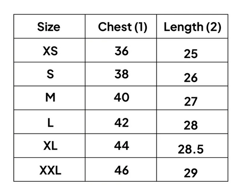 PAB Aurelite size chart – XS to XXL unisex running tank