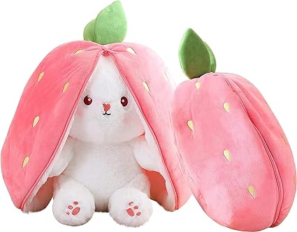 Cute Pink Strawberry Zipper Rabbit Plush – A Cuddly Companion! 🌸